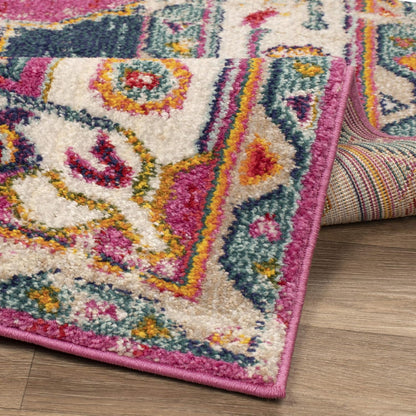 Deliana Oriental Distressed Geometric Medallion Indoor Area Rug - Fuschia