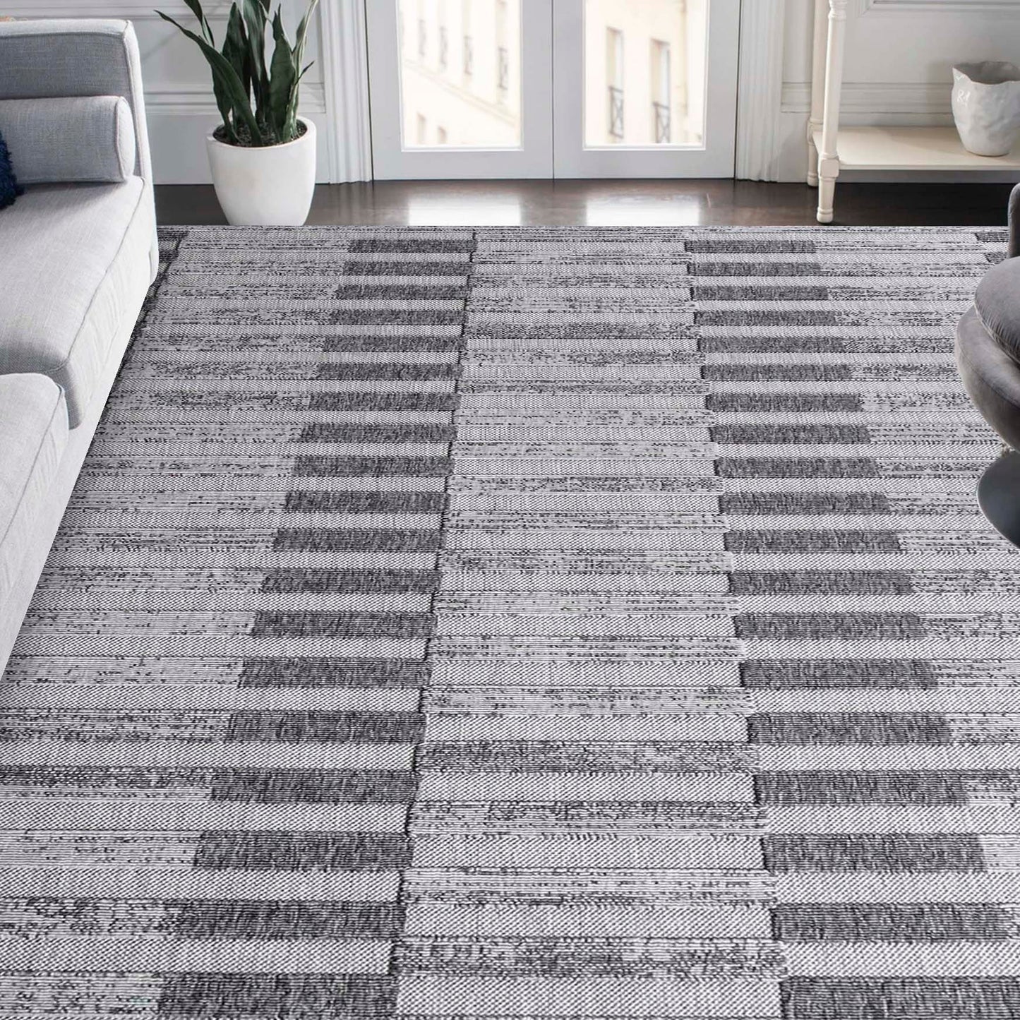 Superior Grayson Geometric Striped Modern Indoor/Outdoor Area Rug - Grey
