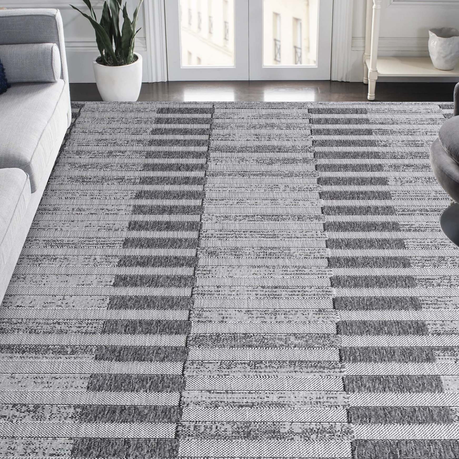 Superior Grayson Geometric Striped Modern Indoor/Outdoor Area Rug - Grey