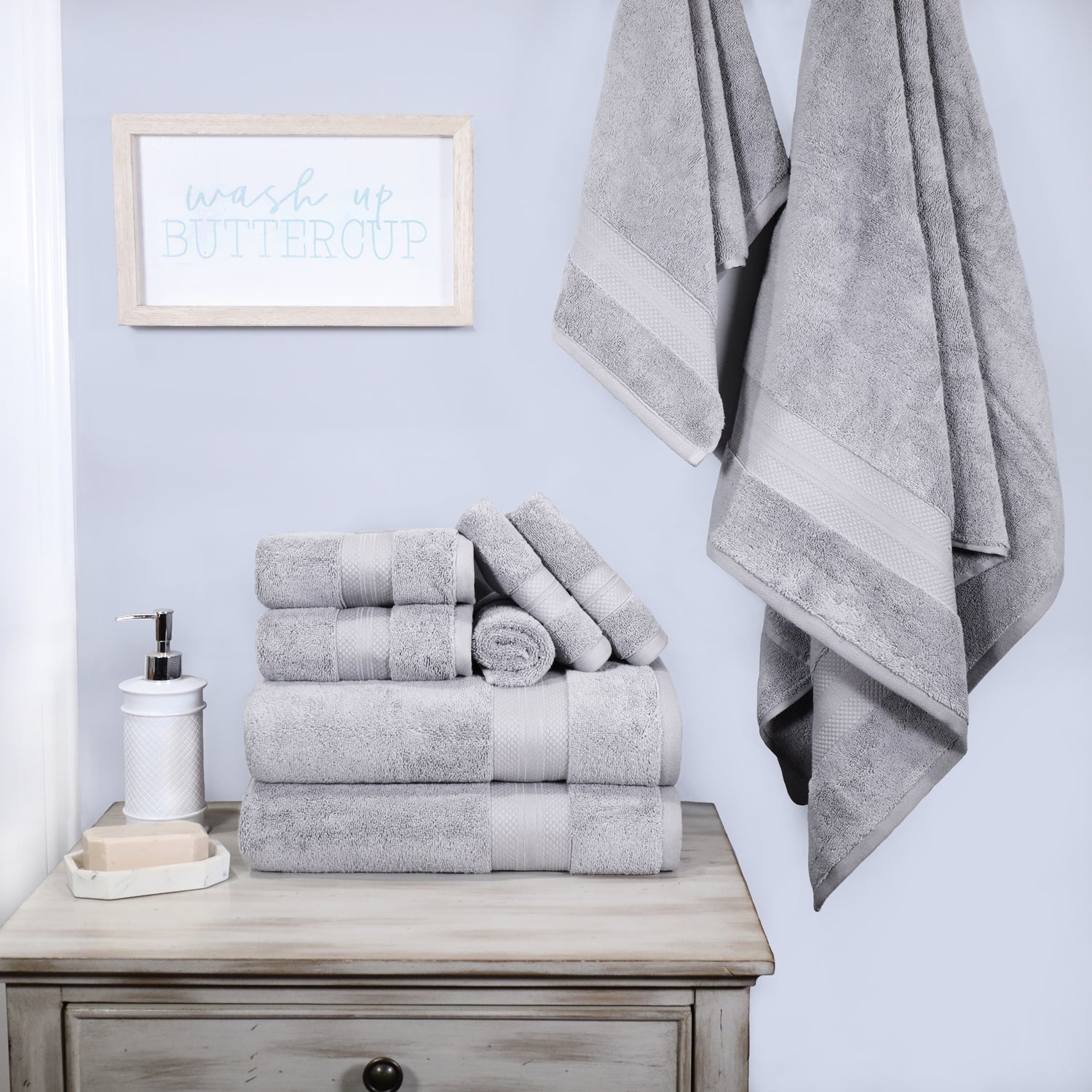 Superior Premium Turkish-Cotton Assorted Towel Set - Grey