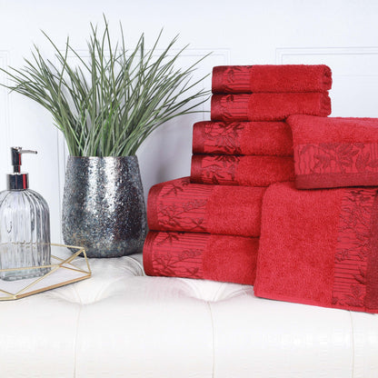 Wisteria Cotton Medium Weight Floral Jacquard Border 8 Piece Towel Set