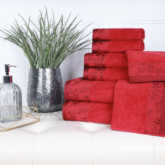 Wisteria Cotton Medium Weight Floral Jacquard Border 8 Piece Towel Set