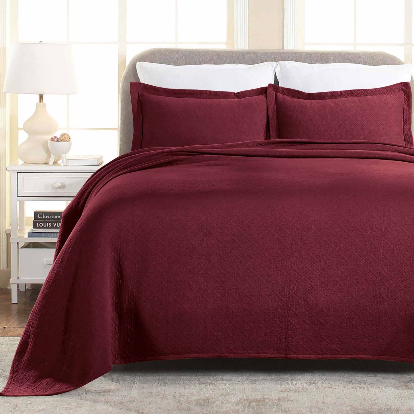 Basket Weave Matelasse Cotton Bedspread Set - Garnet