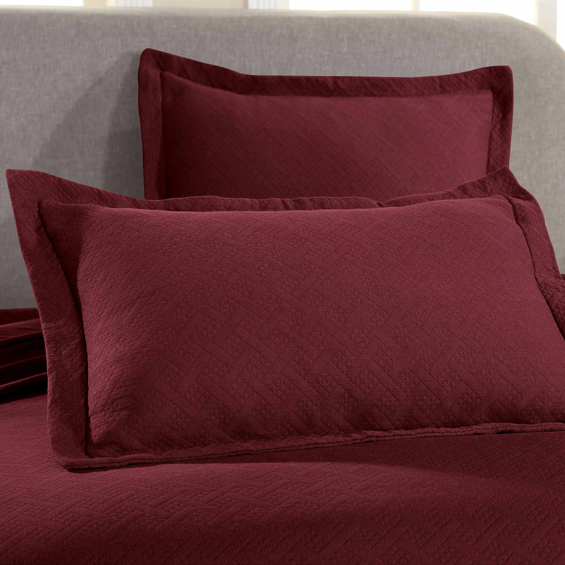 Basket Weave Matelasse Cotton Bedspread Set - Garnet