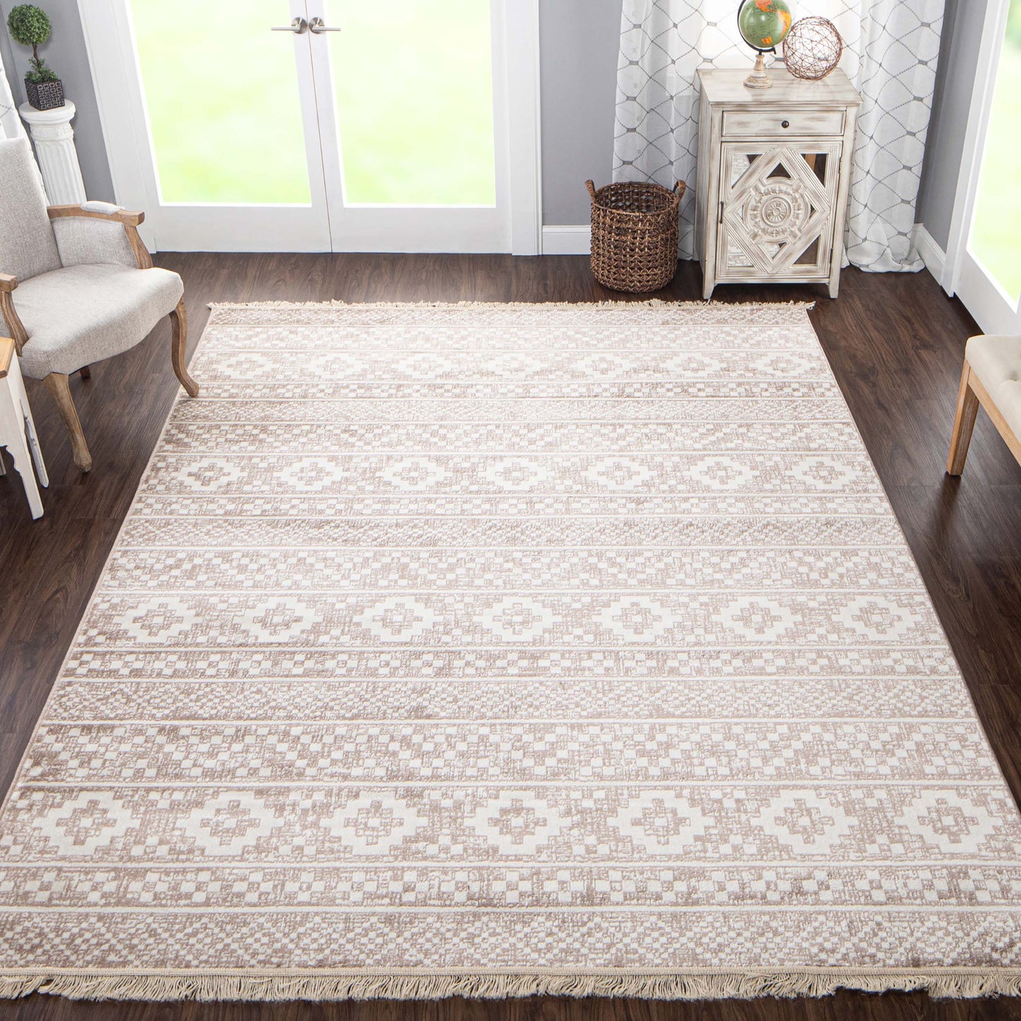 Genaine Contemporary Geometric Fringe Indoor Area Rug or Runner Rug - Amber