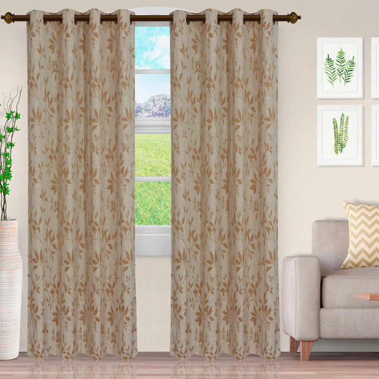 Ghera Jacquard Curtain Panel Set with Grommet Top Header - Chocolate - Grey