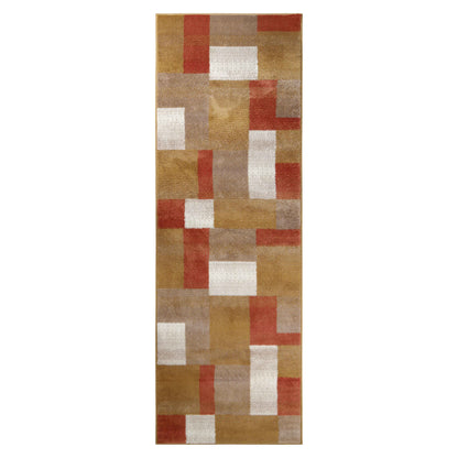 Clifton Geometric Color Block Plush Indoor Area Rug or Runner Rug - Ginger