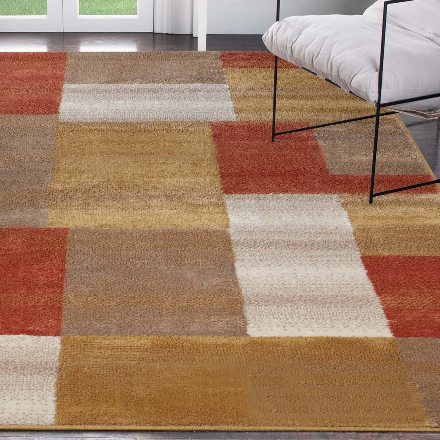 Clifton Geometric Color Block Plush Indoor Area Rug or Runner Rug - Ginger