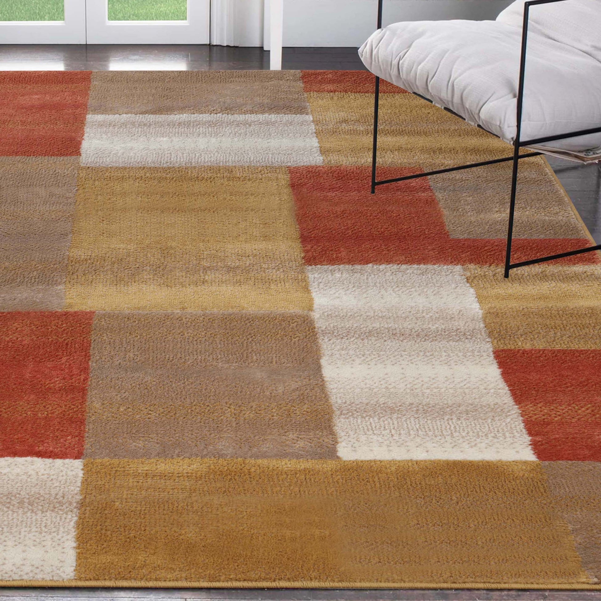 Clifton Geometric Color Block Plush Indoor Area Rug or Runner Rug - Ginger