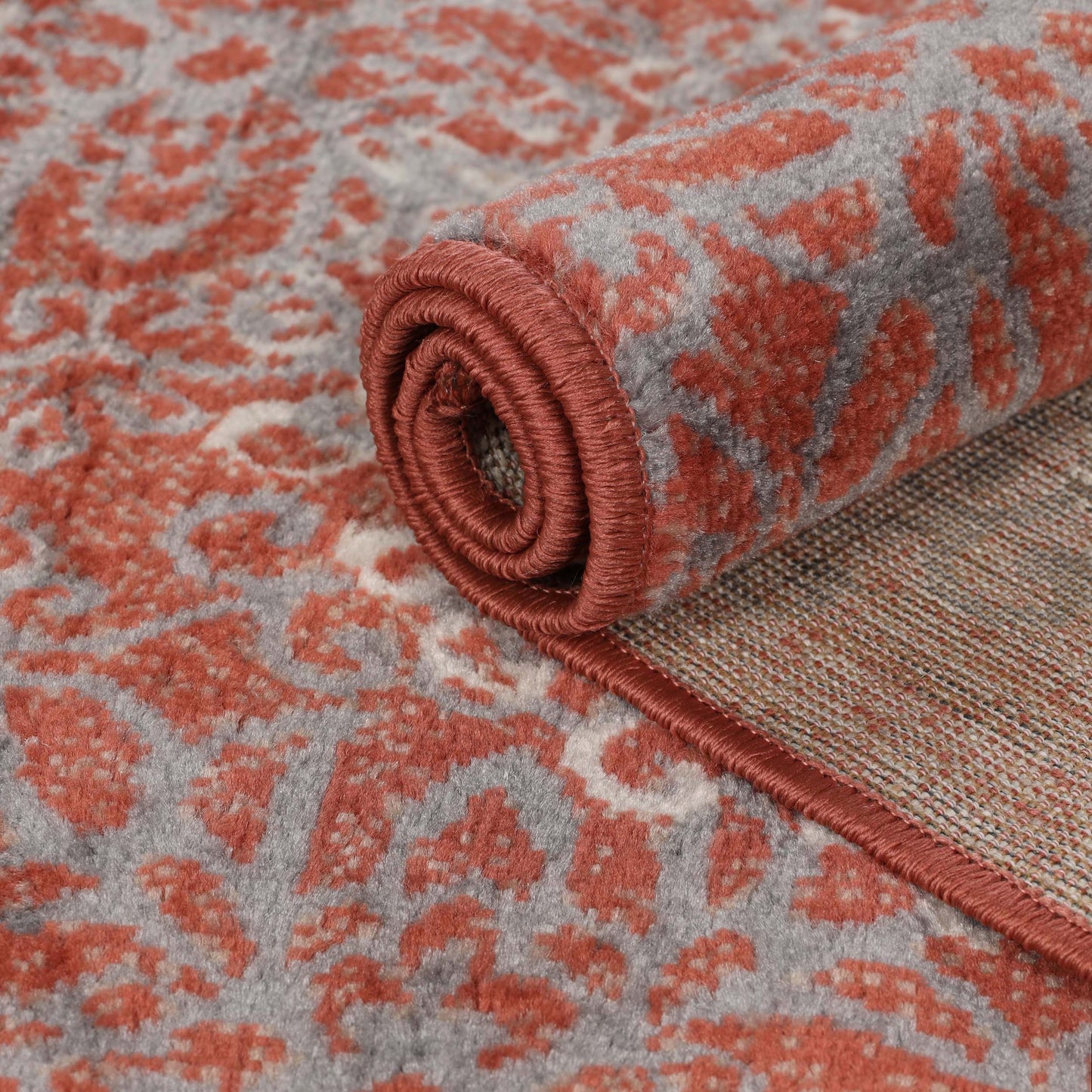 Leigh Traditional Floral Scroll Indoor Area Rug or Runner Rug Or Door Mat - Ginger