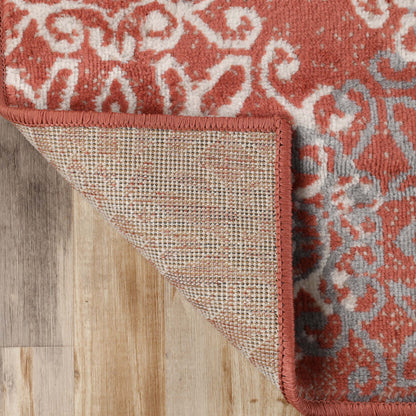 Leigh Traditional Floral Scroll Indoor Area Rug or Runner Rug Or Door Mat - Ginger