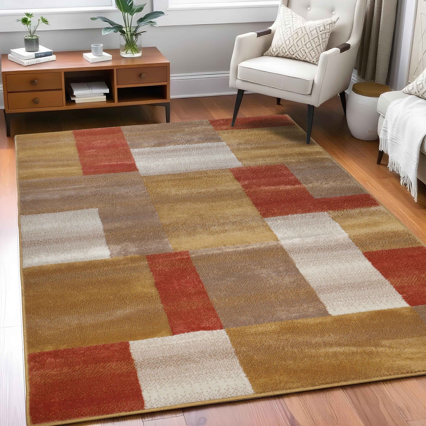 Clifton Geometric Color Block Plush Indoor Area Rug or Runner Rug