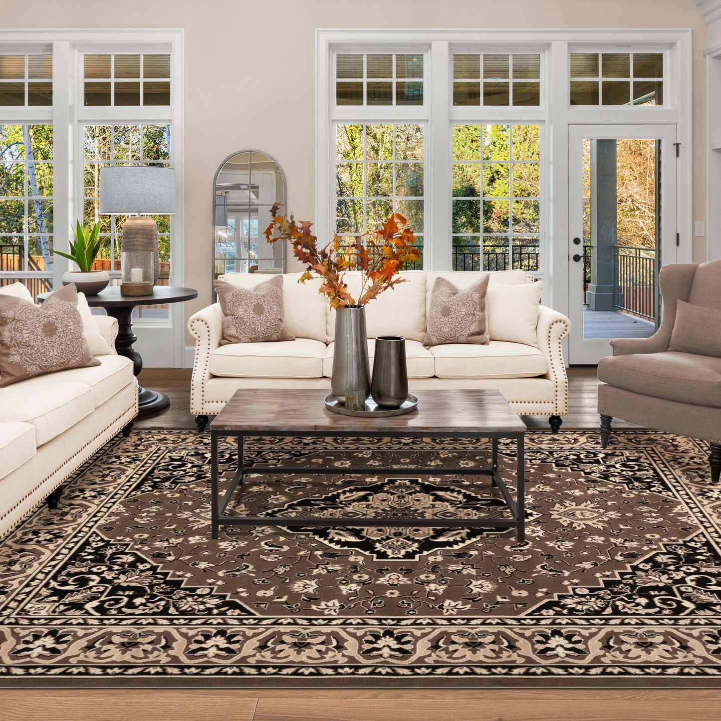 Glendale Traditional Floral Medallion Indoor Area Rug or Runner Rug - Brown