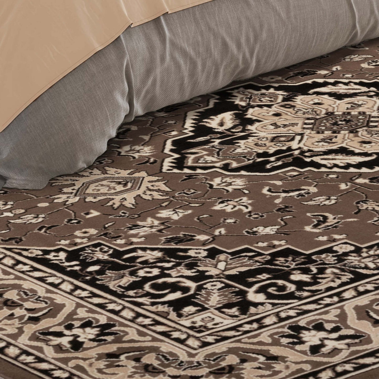 Glendale Traditional Floral Medallion Indoor Area Rug or Runner Rug - Brown