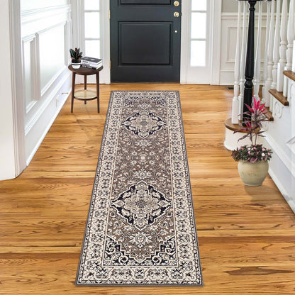 Glendale Traditional Floral Medallion Indoor Area Rug or Runner Rug - Brown