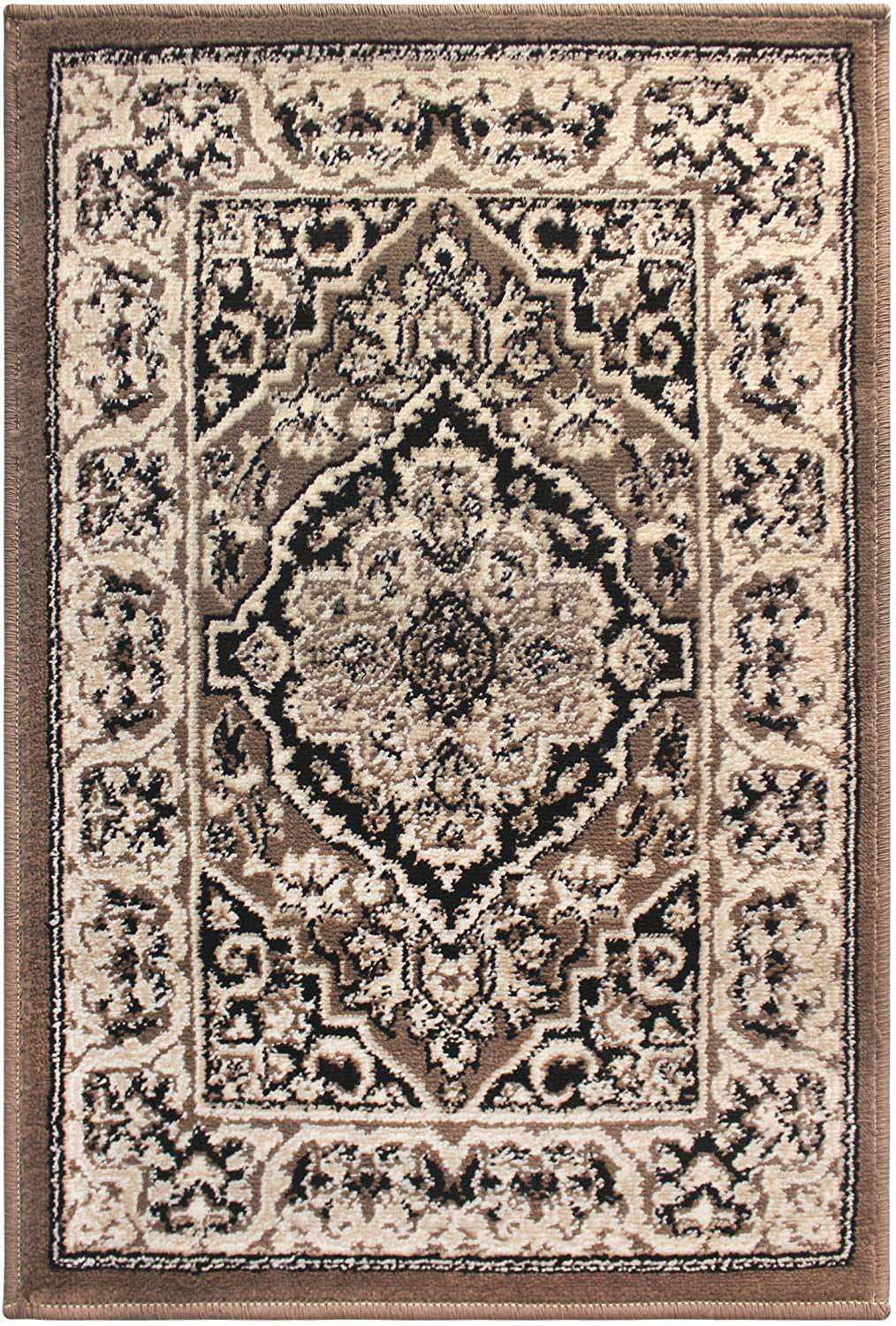 Glendale Traditional Floral Medallion Indoor Area Rug or Runner Rug - Brown