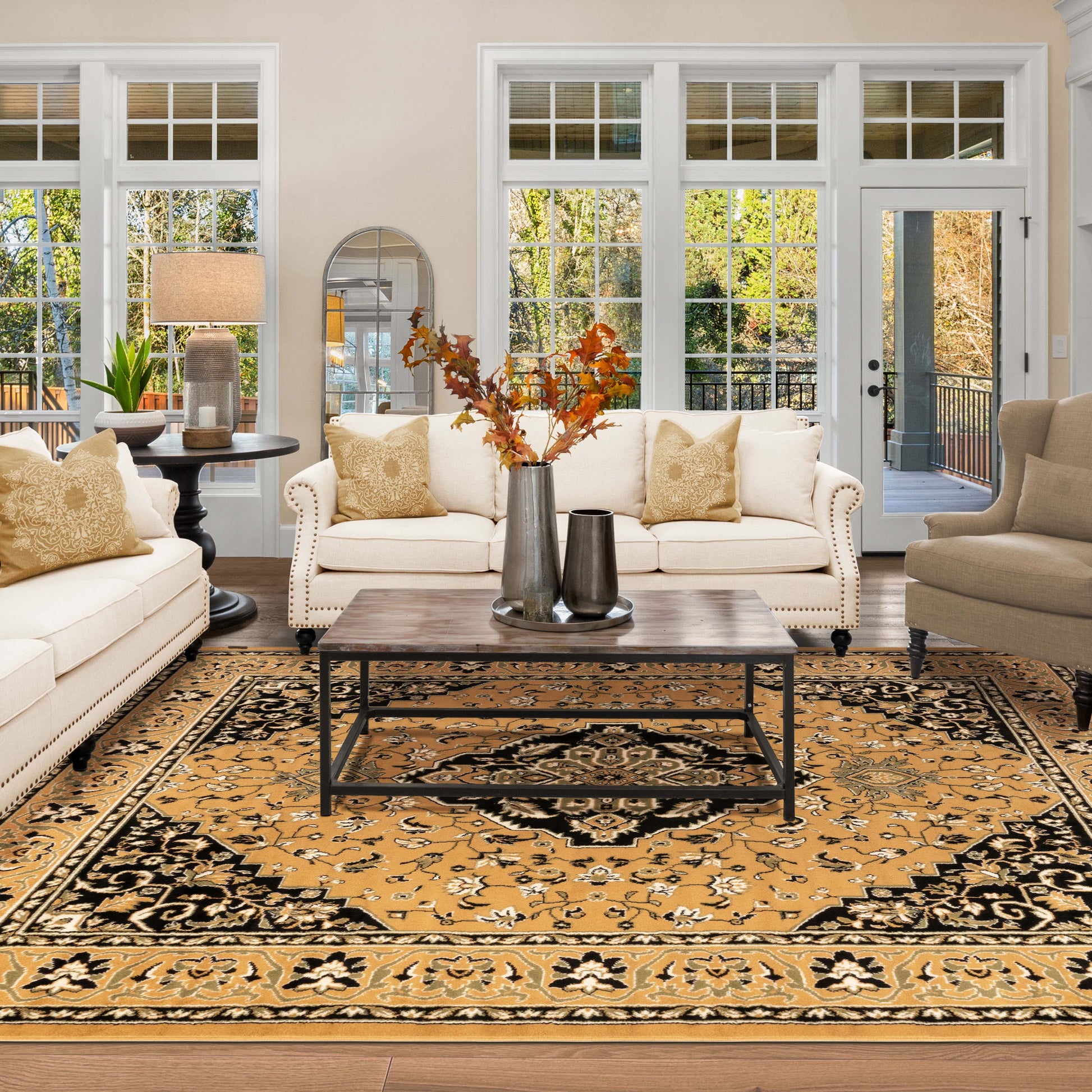 Glendale Traditional Floral Medallion Indoor Area Rug or Runner Rug - Gold