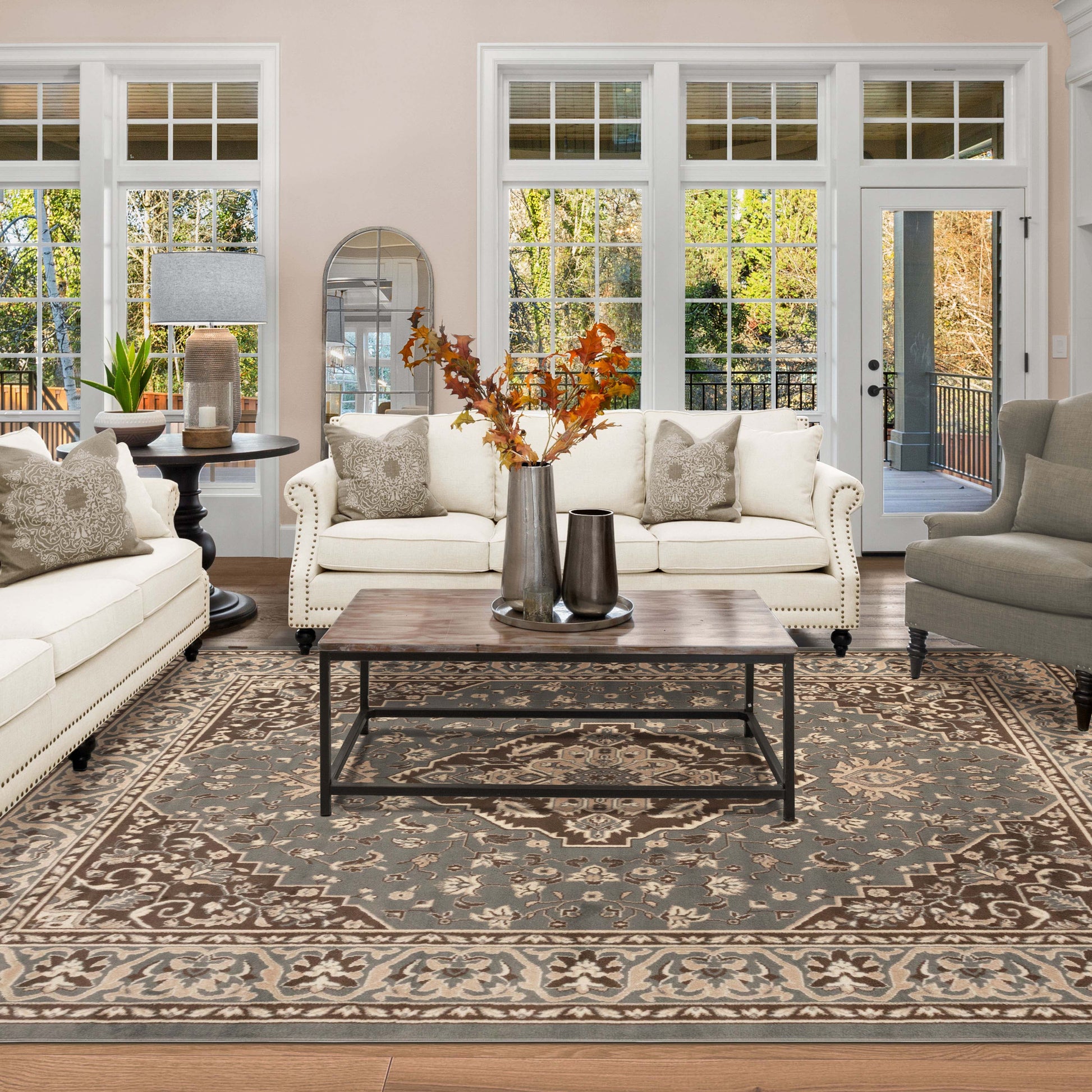 Glendale Traditional Floral Medallion Indoor Area Rug or Runner Rug - Gray