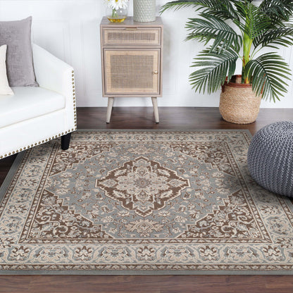 Glendale Traditional Floral Medallion Indoor Area Rug or Runner Rug - Gray