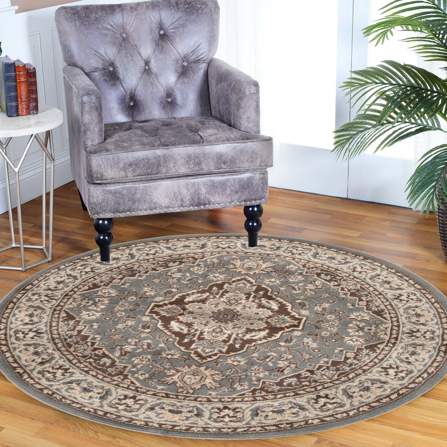 Glendale Traditional Floral Medallion Indoor Area Rug or Runner Rug - Gray