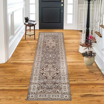 Glendale Traditional Floral Medallion Indoor Area Rug or Runner Rug - Gray