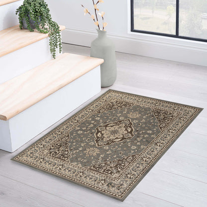 Glendale Traditional Floral Medallion Indoor Area Rug or Runner Rug - Gray