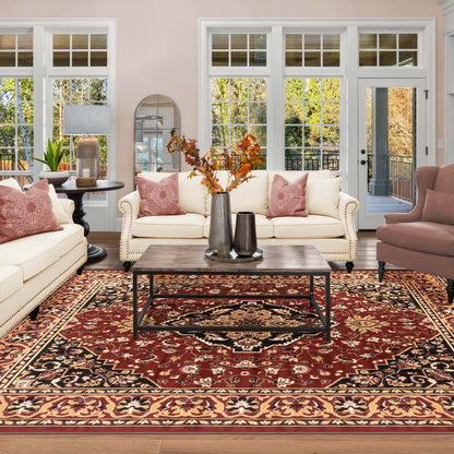 Glendale Traditional Floral Medallion Indoor Area Rug or Runner Rug - Red