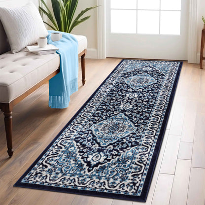 Glendale Traditional Floral Medallion Indoor Area Rug or Runner Rug - Blue