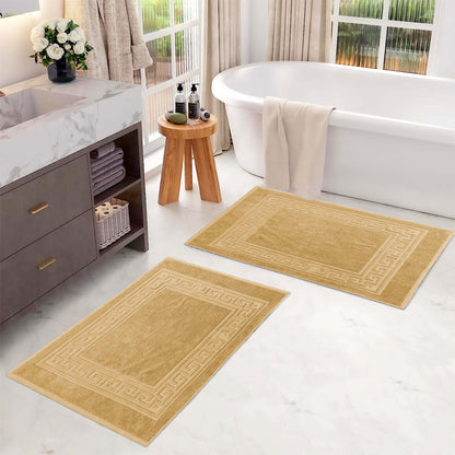 100% Cotton Highly-Absorbent Greek Key Border Solid 2-Piece Bath Mat Set - Gold