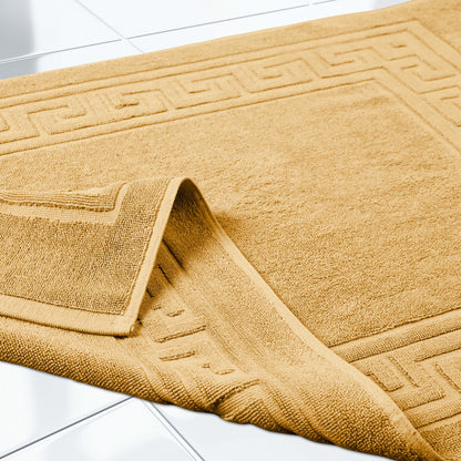 100% Cotton Highly-Absorbent Greek Key Border Solid 2-Piece Bath Mat Set - Gold