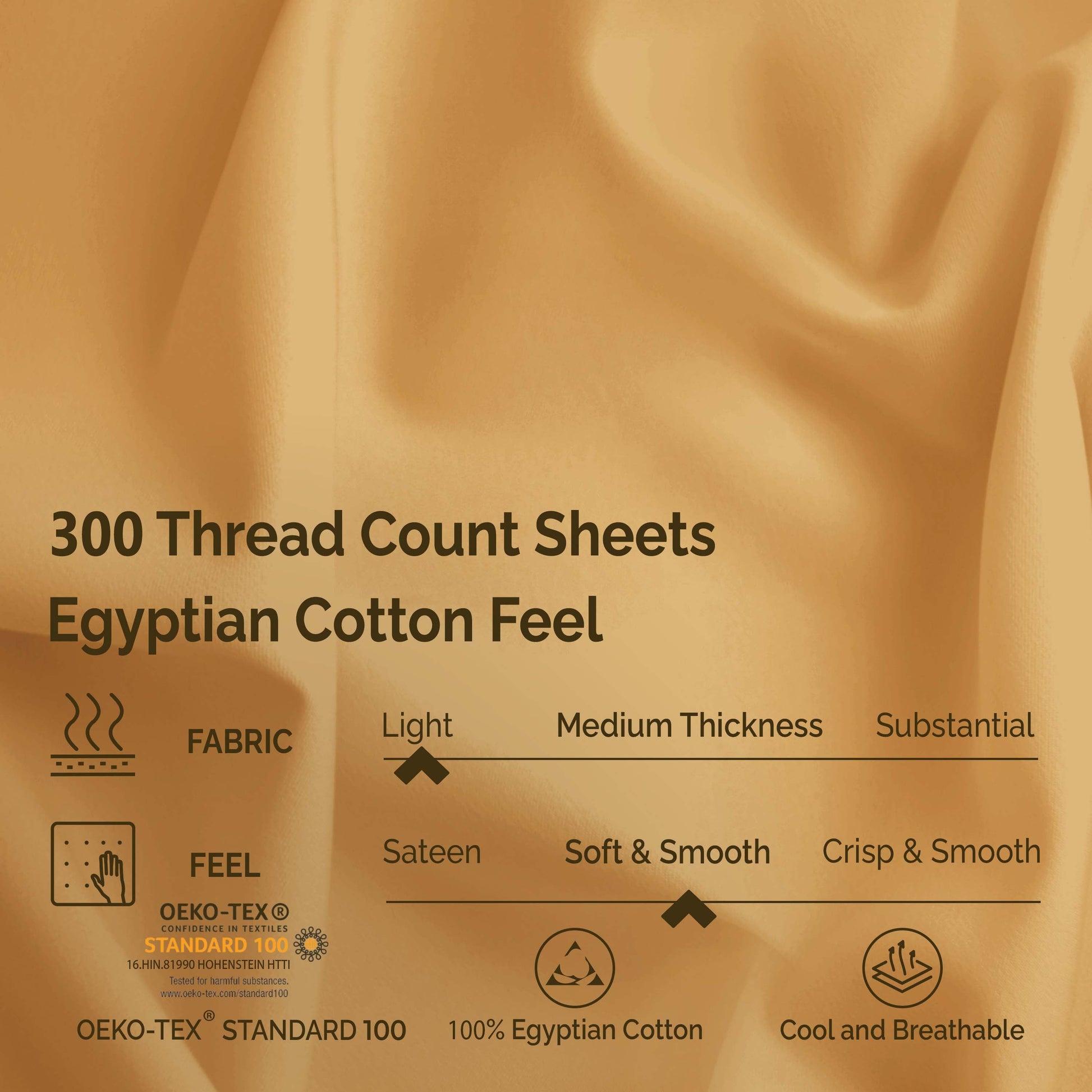 Egyptian Cotton 300 Thread Count Solid Deep Pocket Sheet Set - Gold