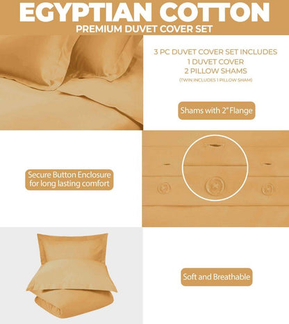 Egyptian Cotton 300 Thread Count Solid Duvet Cover Set - Gold