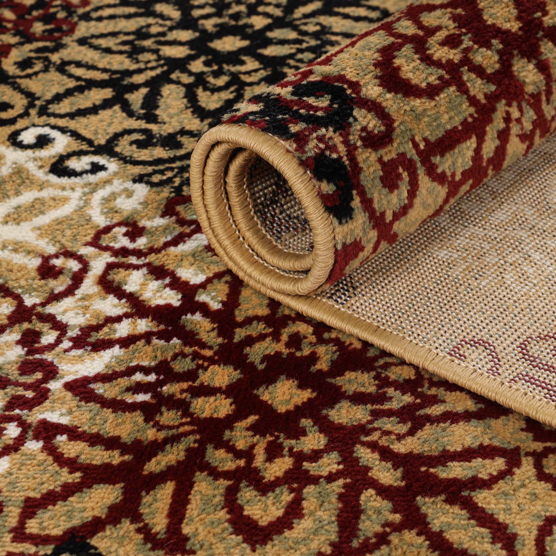 Leigh Traditional Floral Scroll Indoor Area Rug or Runner Rug Or Door Mat - Gold