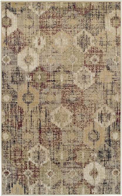 Arabella Heavily Distressed Retro Geometric Area Rug or Runner - Gold