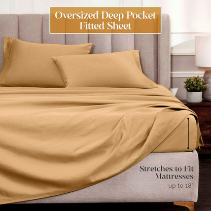 Egyptian Cotton 1500 Thread Count Eco Friendly Solid Sheet Set - Gold
