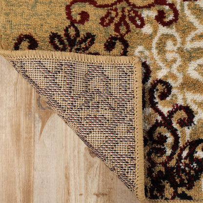 Leigh Traditional Floral Scroll Indoor Area Rug or Runner Rug Or Door Mat - Gold