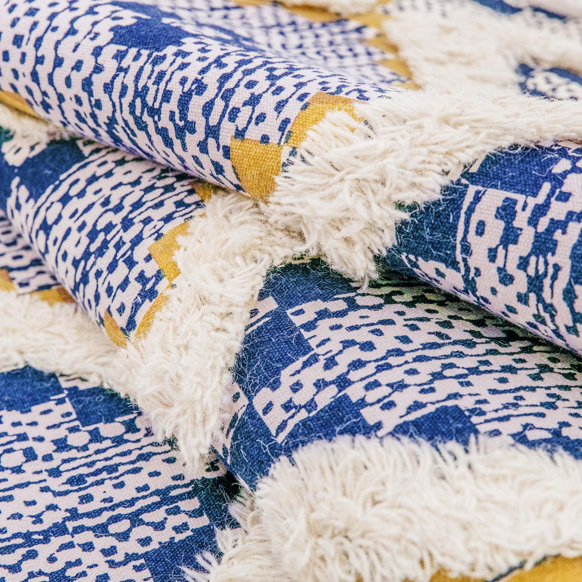 Geometric Wool Cotton Blend Latex Backing Indoor Area Rug - Gold/NavyBlue