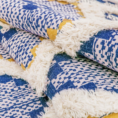 Geometric Wool Cotton Blend Latex Backing Indoor Area Rug - Gold/NavyBlue