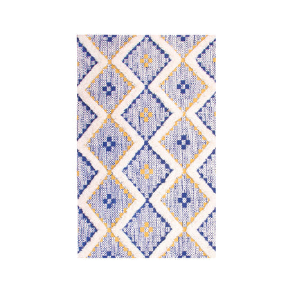 Geometric Wool Cotton Blend Latex Backing Indoor Area Rug - Gold/NavyBlue