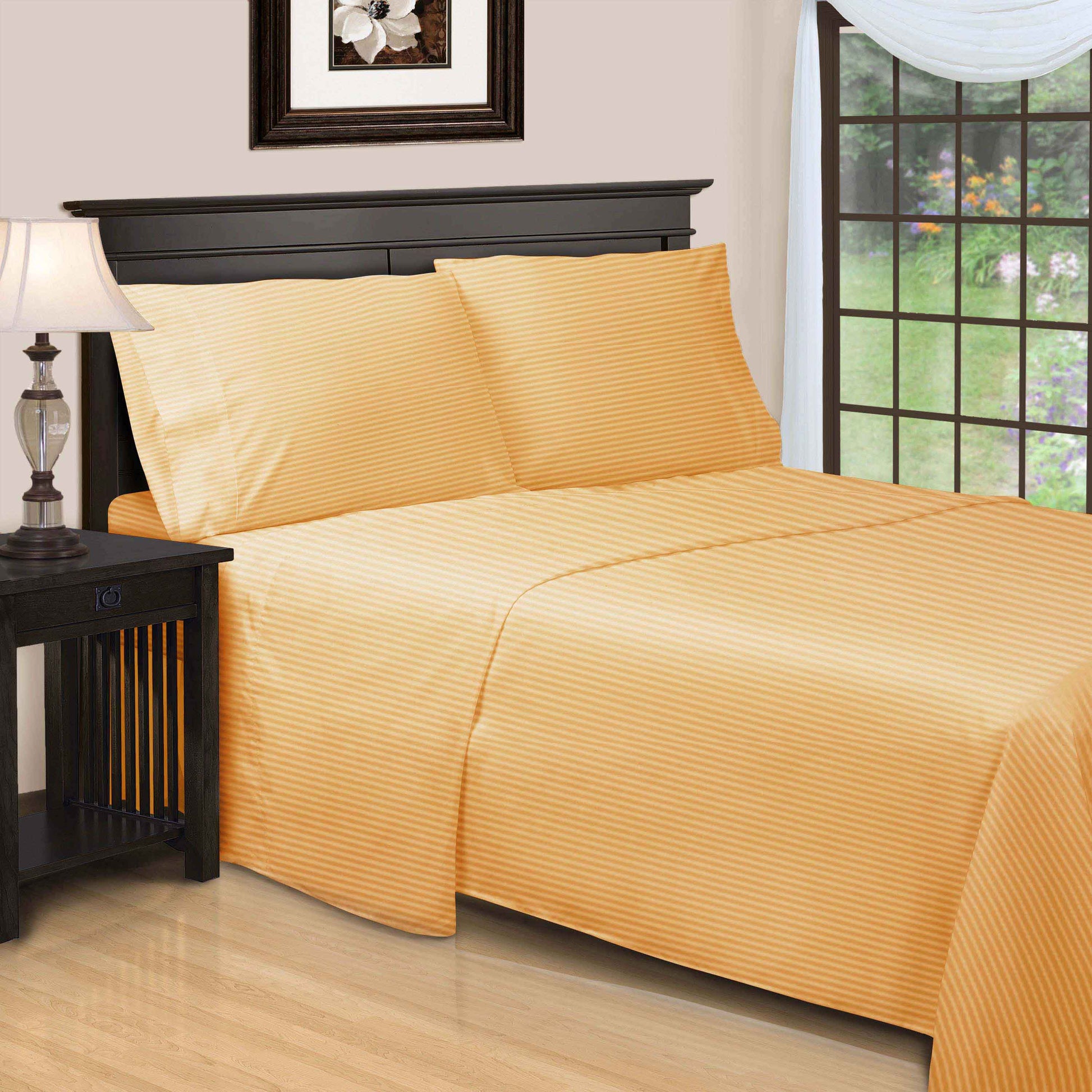 Superior Premium 600 Thread Count Egyptian Cotton Striped Deep Pocket Sheet Set - Gold