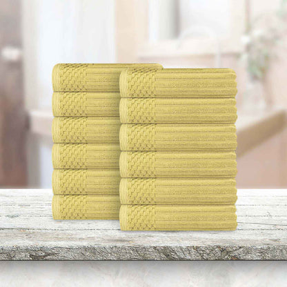 Soho Ribbed Cotton Absorbent Face Towel / Washcloth Set of 12 - GoldenMist