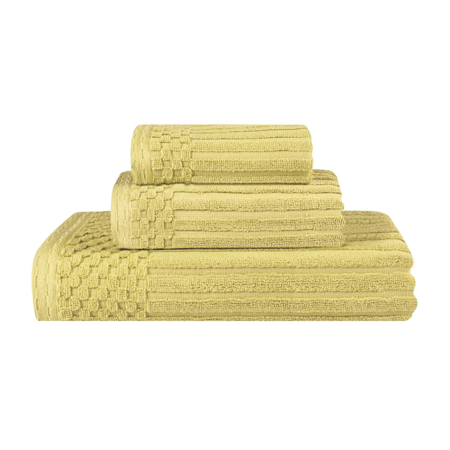 Soho Ribbed Cotton Absorbent 3 Piece Assorted Towel Set - GoldenMist