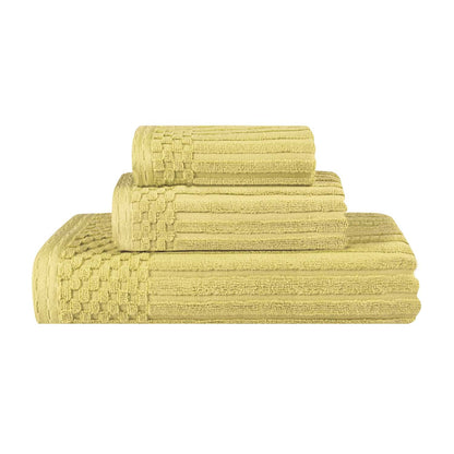 Soho Ribbed Cotton Absorbent 3 Piece Assorted Towel Set - GoldenMist