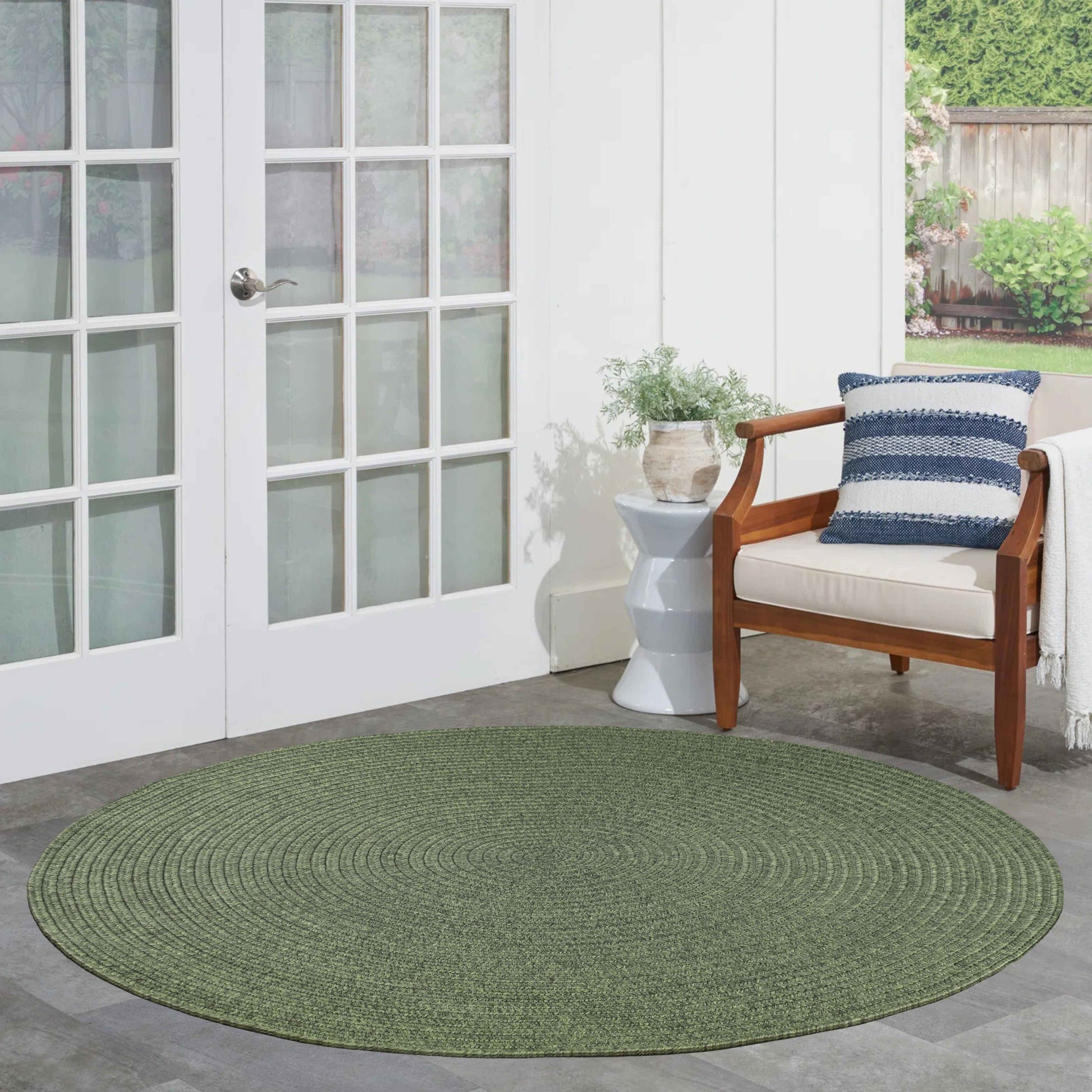 Bohemian Braided Indoor Outdoor Rugs Solid Round Area Rug - Green