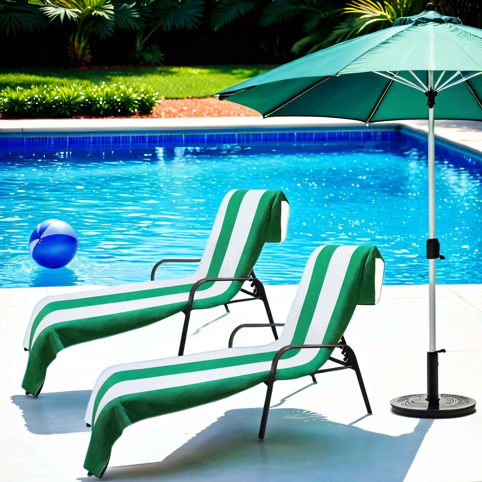 Cabana Striped Cotton Standard Size Chaise Lounge Chair Cover Set of 2 - Green