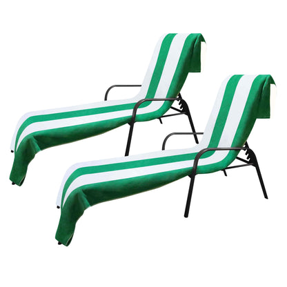 Cabana Striped Cotton Standard Size Chaise Lounge Chair Cover Set of 2 - Green