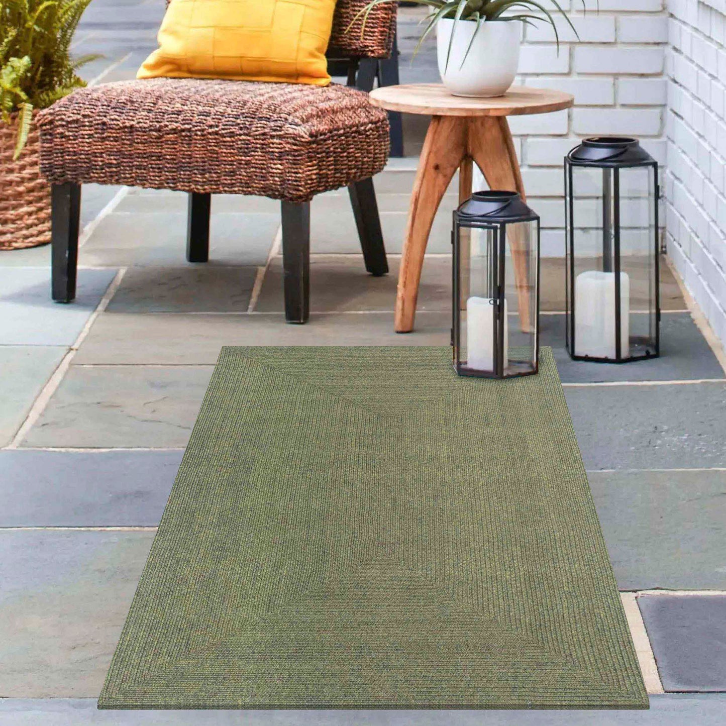 Bohemian Indoor Outdoor Rugs Solid Rectangle Braided Area Rug - Green