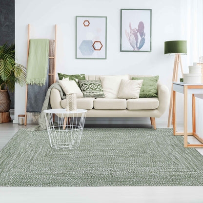 Multi Toned Braided Area Rug Bohemian Indoor Outdoor Rugs - Green-White