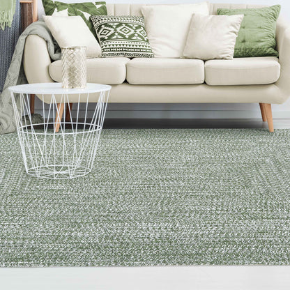 Multi Toned Braided Area Rug Bohemian Indoor Outdoor Rugs - Green-White