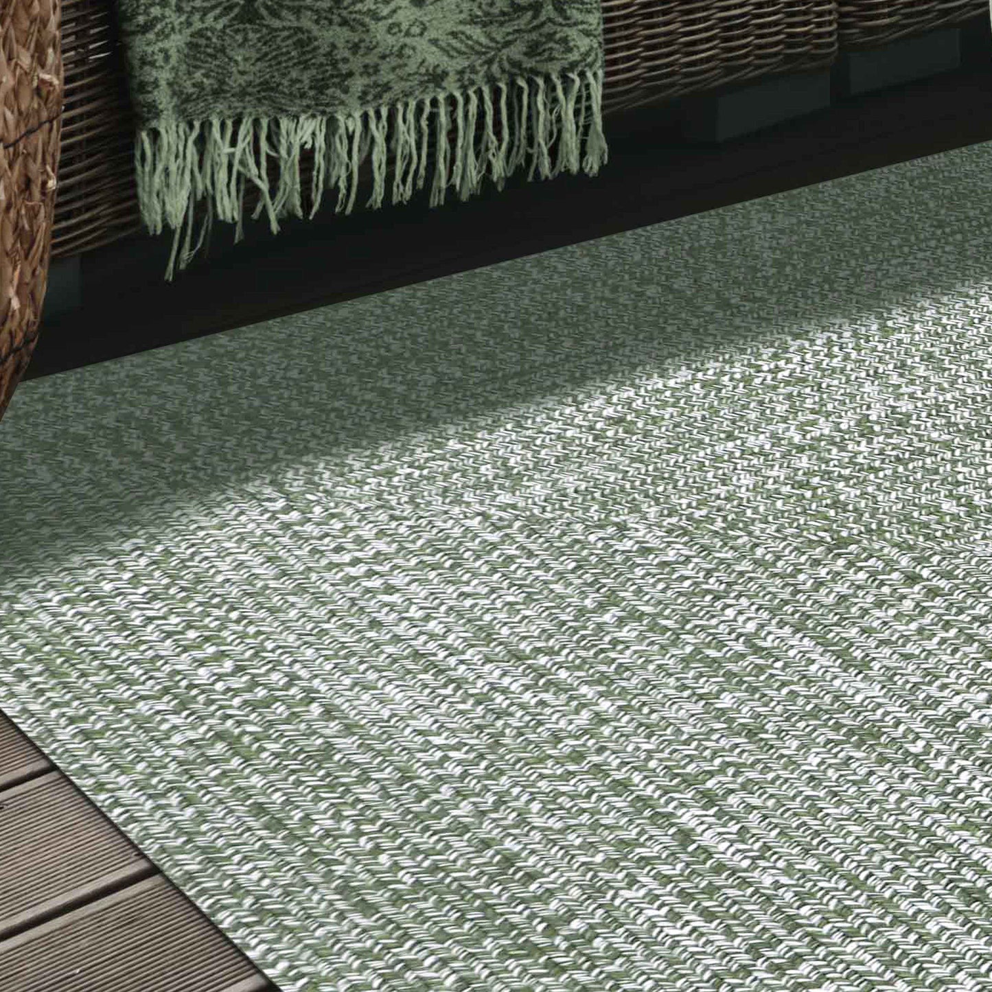 Multi Toned Braided Area Rug Bohemian Indoor Outdoor Rugs - Green-White